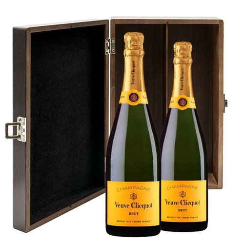 Veuve Clicquot Brut Yellow Label Champagne 75cl Double Elm Wood Gift Boxed